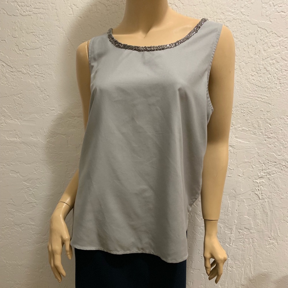 KENNETH COLE BLOUSE GREY BEADED COLLAR NWOT